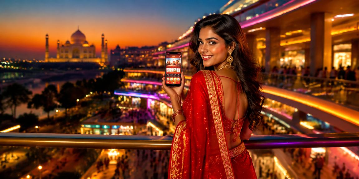 Indian woman using casino app on mobile